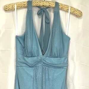 Taboo Turquoise Blue Halter Dress Asymmetrical hem with sparkle glitter Med